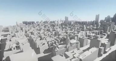 抽象城市，飞越3D<strong>虚拟</strong>几何城市<strong>建筑</strong>，网络技术。